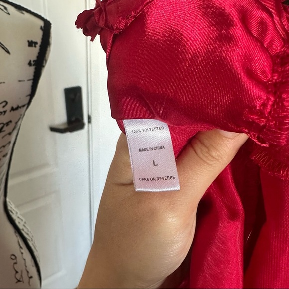 Luxurious Red Lace Floral Slip Dress Red Satin Tie Back Large - Picture 6 of 6